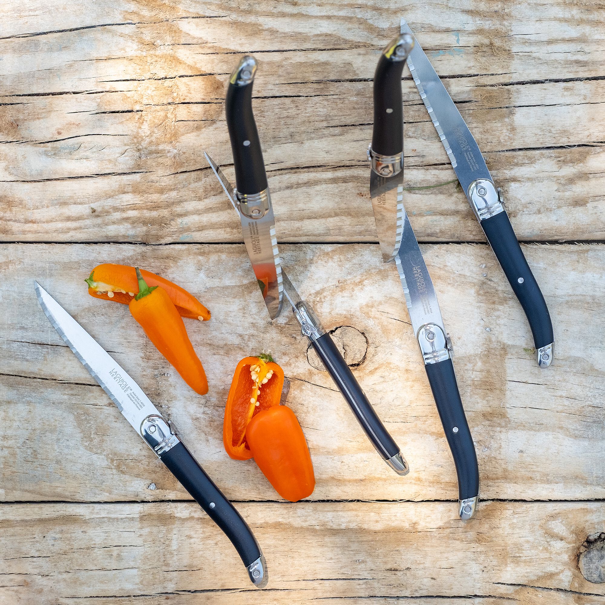 HERITAGE - Lot de 6 couteaux à steak en inox - noir