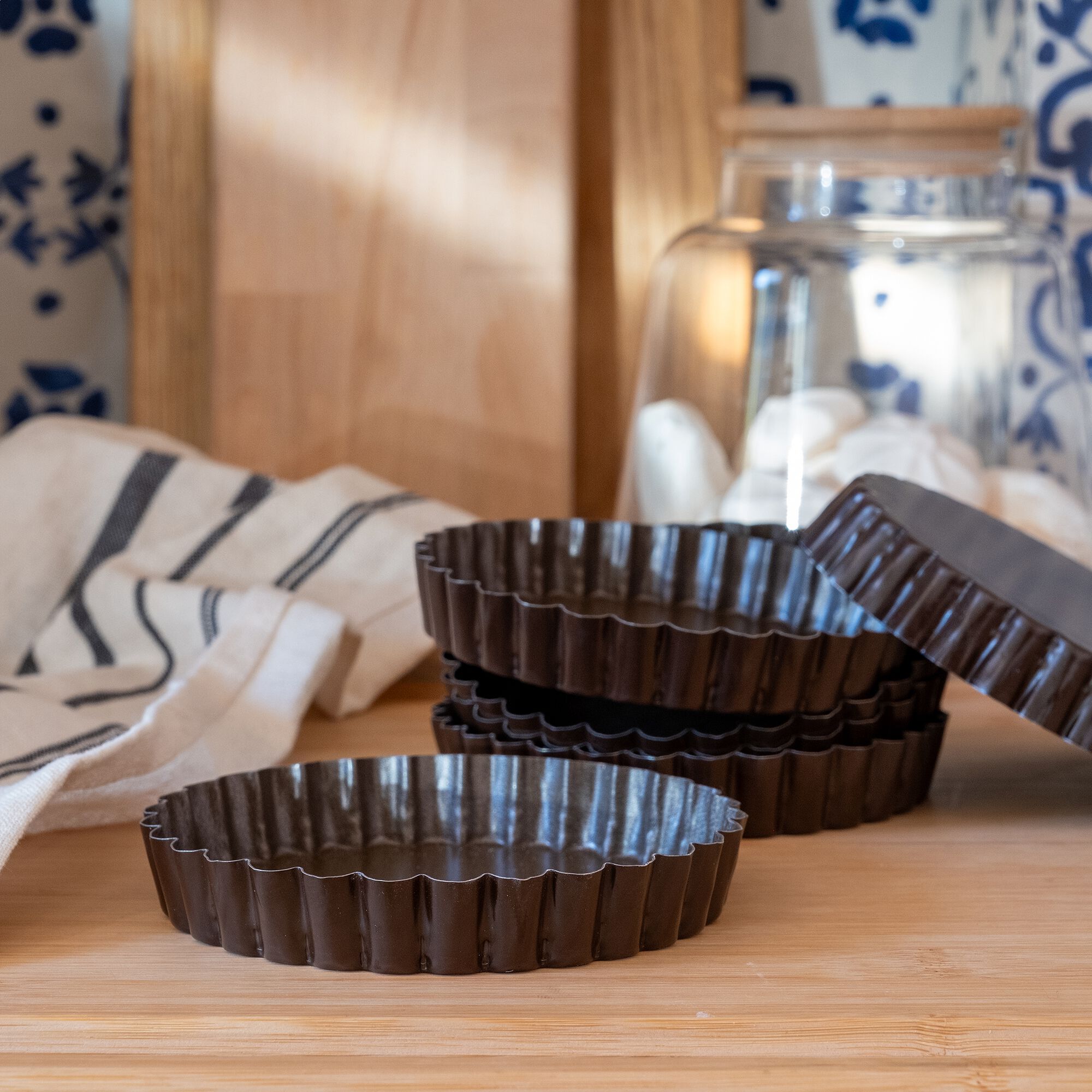 GOBEL - Lot de 6 moules à tartelette en acier D12cm - marron