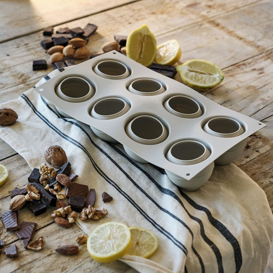 SILIKOMART - Lot de 8 moules à gâteau en silicone platinium D6,2cm - gris