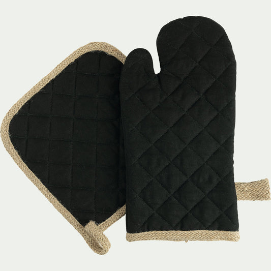 OCA - Lot de manique et gant de cuisine - noir