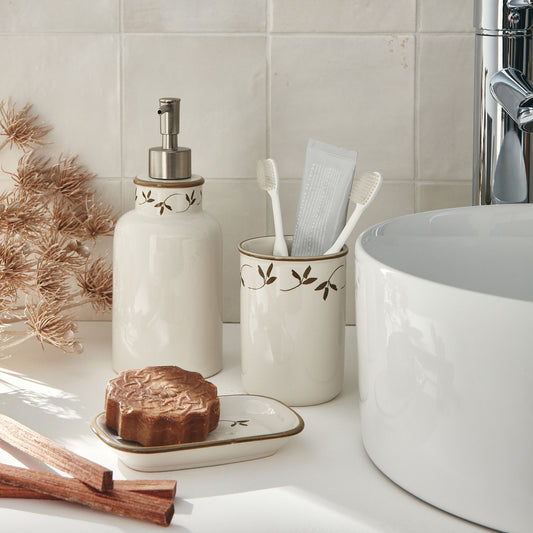 MELINA - Set de salle de bain en grès - blanc