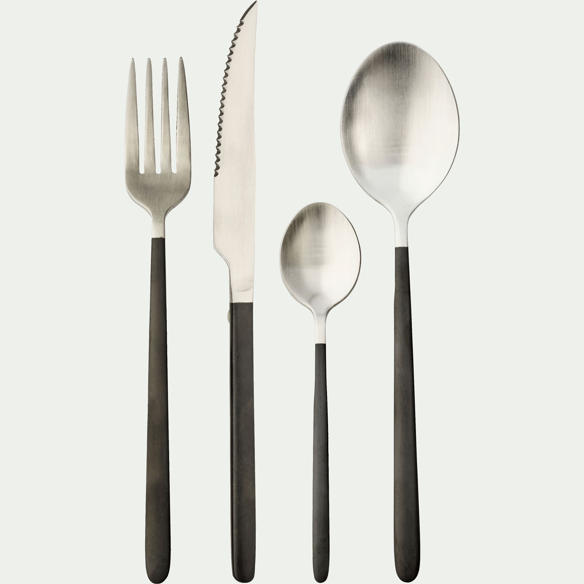 ACANA - Ménagère 16 pièces en inox satiné et manche noir