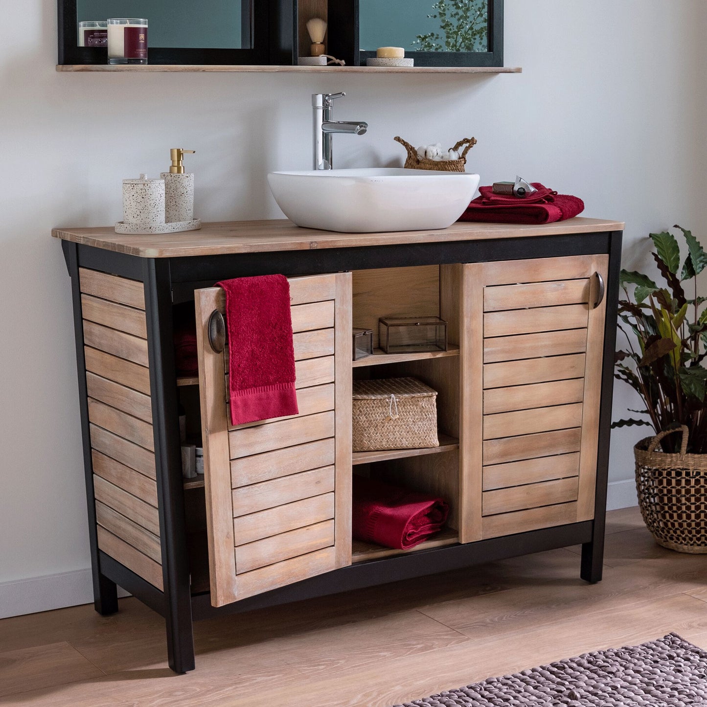 PITAYA - Meuble sous-vasque double 2 portes en acacia massif - L120cm
