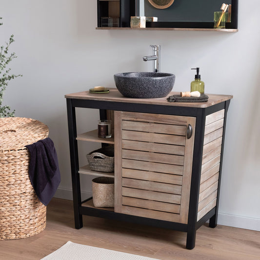 PITAYA - Meuble sous-vasque simple 1 porte en acacia massif - L90cm