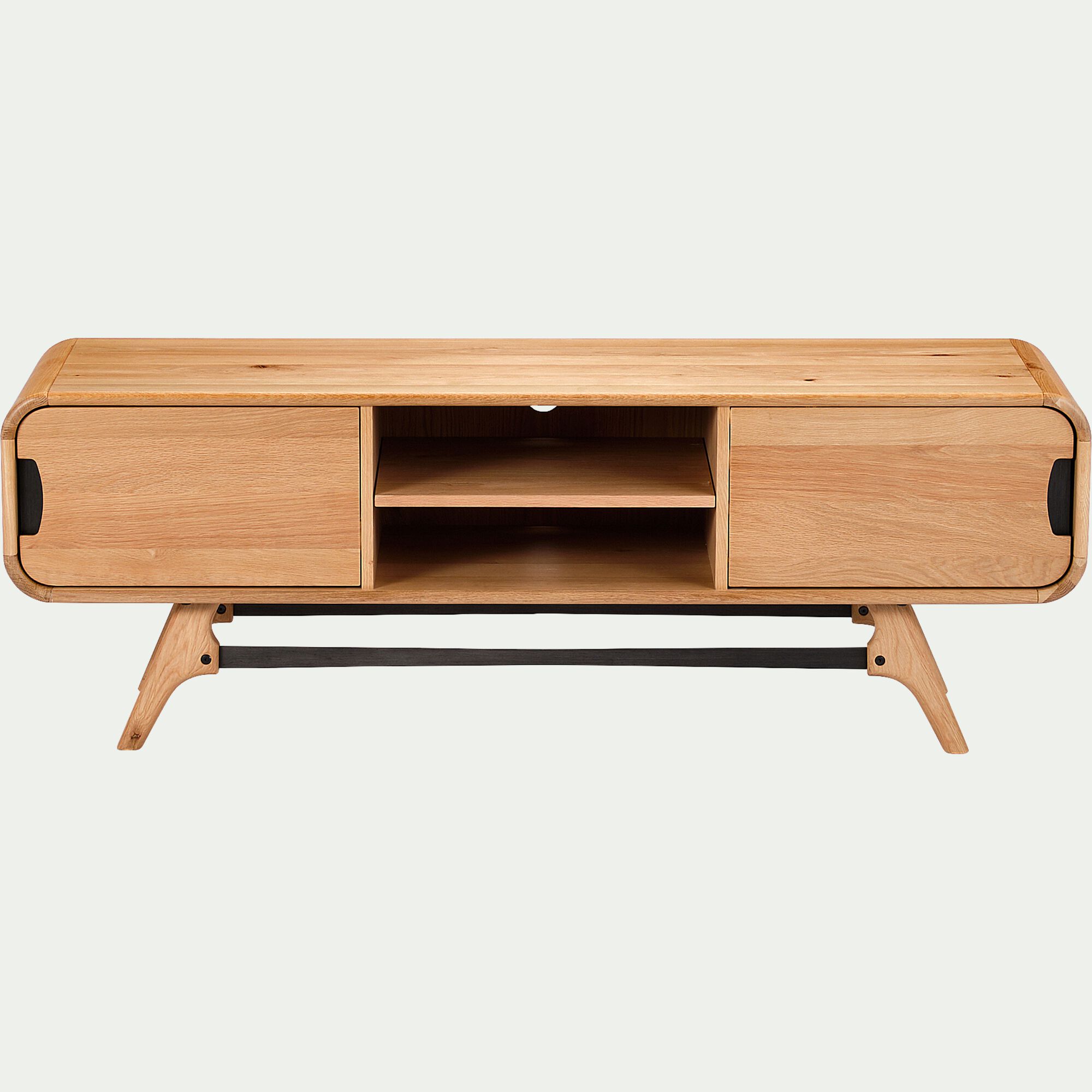 FANETTE - Meuble TV plaqué chêne avec piétement en métal - bois clair L165xH58cm