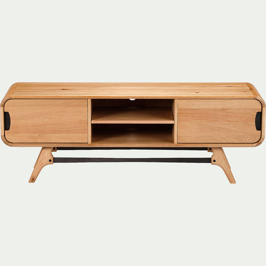 FANETTE - Meuble TV plaqué chêne avec piétement en métal - bois clair L165xH58cm