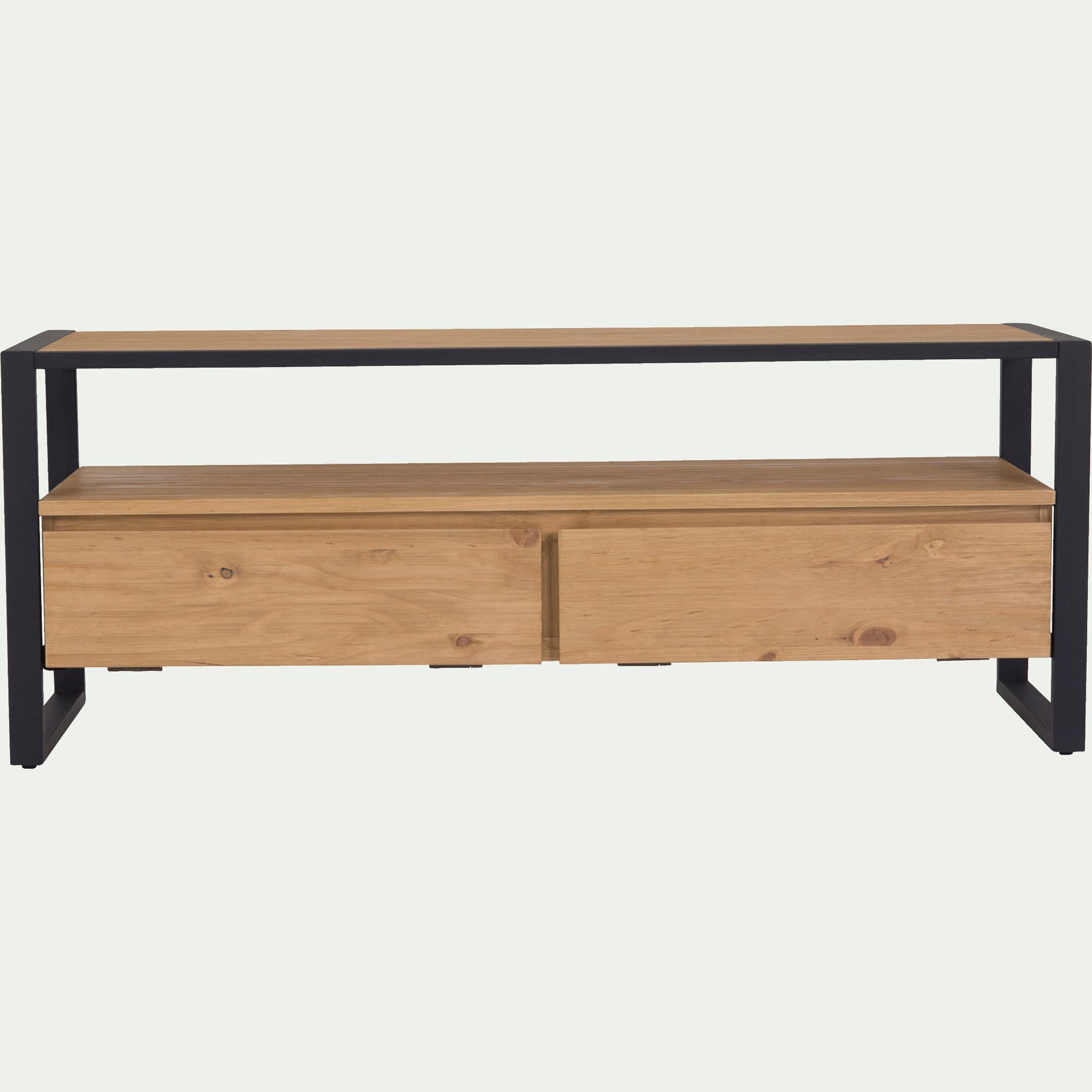 ENDOUME - Meuble TV en pin massif et métal L130cm - bois clair