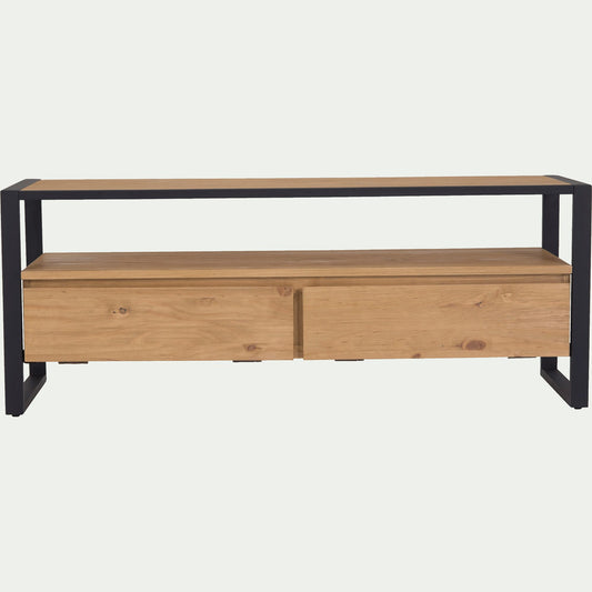 ENDOUME - Meuble TV en pin massif et métal L130cm - bois clair
