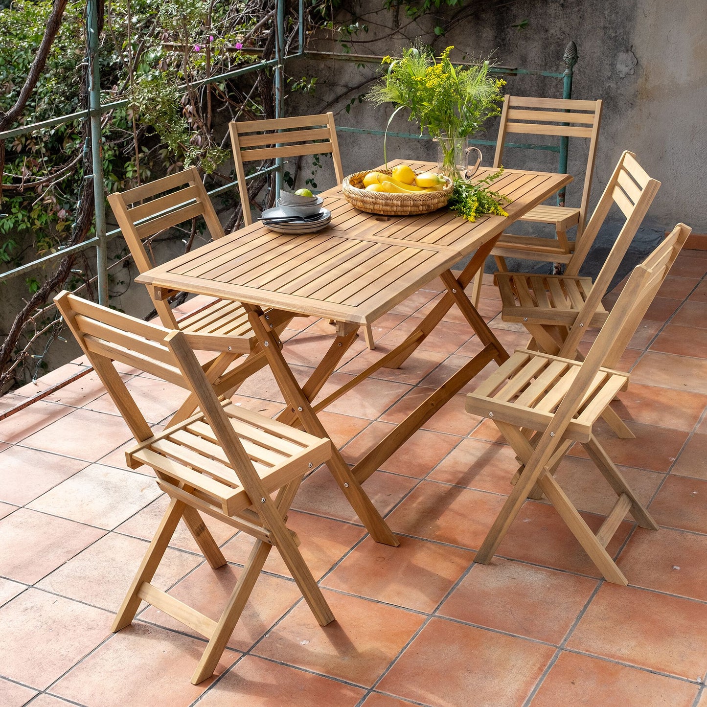 MILANA - Salon de jardin repas en acacia (4 à 6 places)