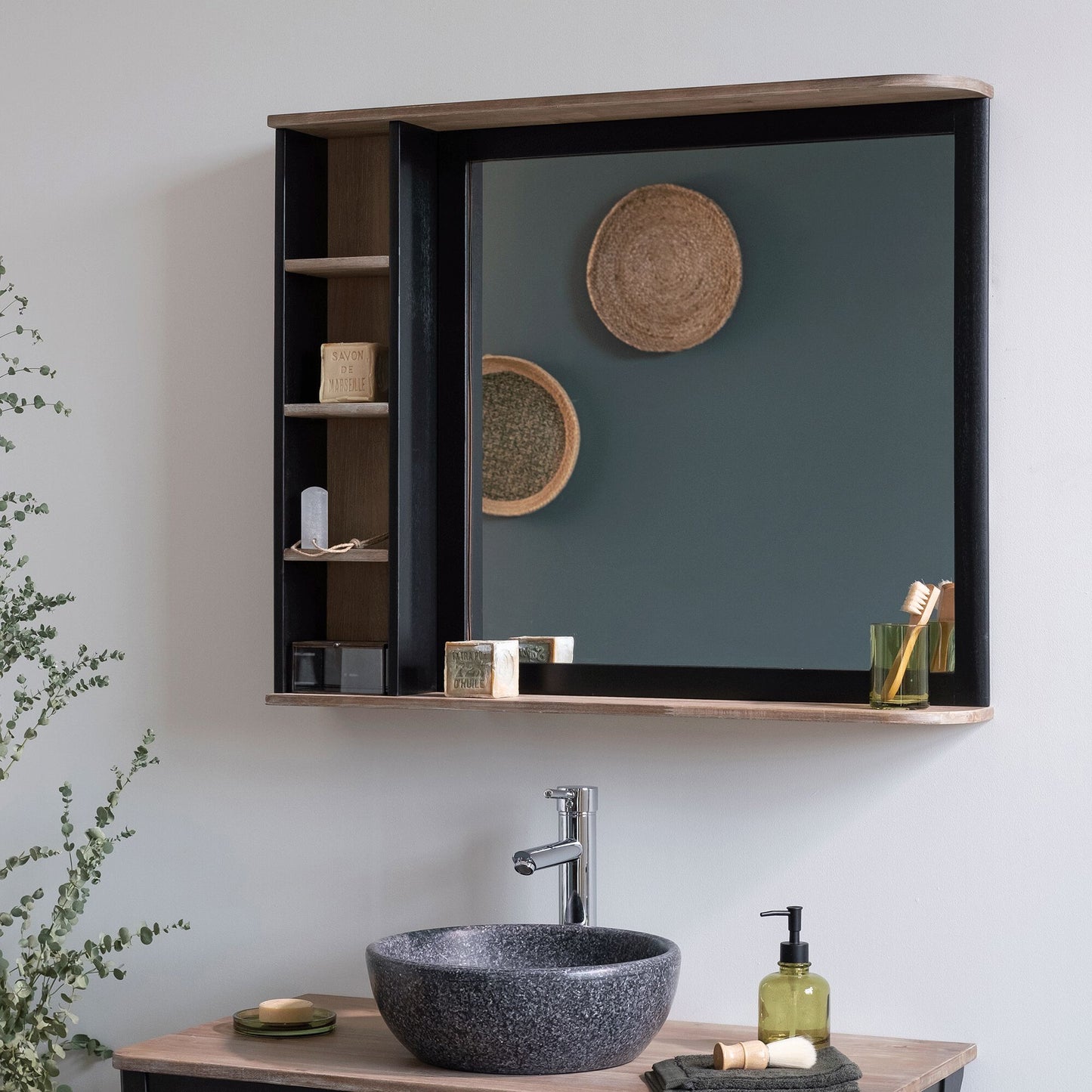 PITAYA - Miroir rectangulaire de salle de bain en acacia massif - L90cm