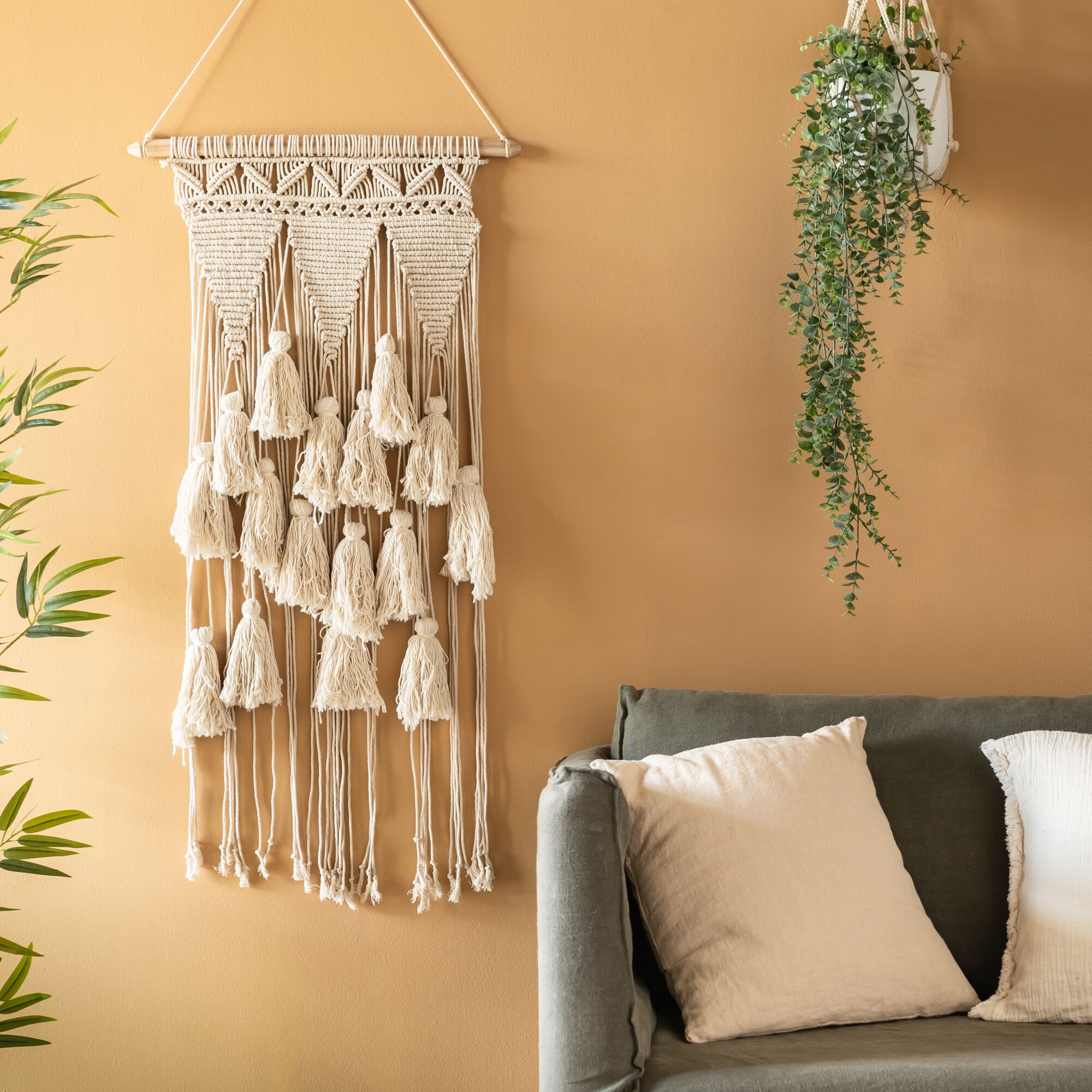 MACRAME - Décoration murale en coton - blanc L40xl90cm