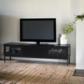 LIPSI - Meuble tv 4 portes en bois et verre - noir L180xl42xH51cm