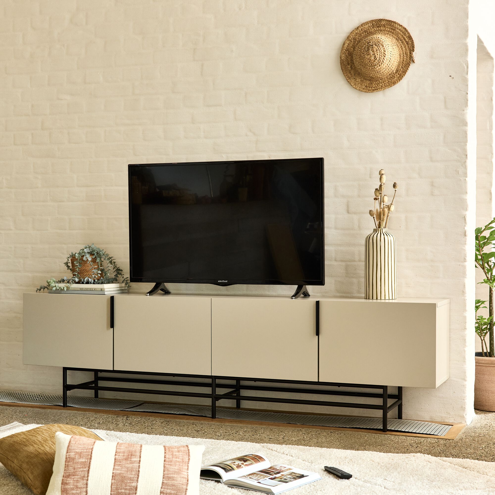 ELDIA - Meuble TV en bois 4 portes - beige