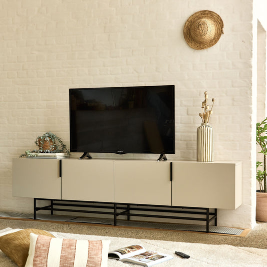 ELDIA - Meuble TV en bois 4 portes - beige