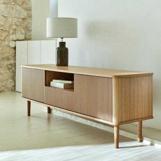 TALLIN - Meuble tv 3 portes en bois L152cm - bois clair