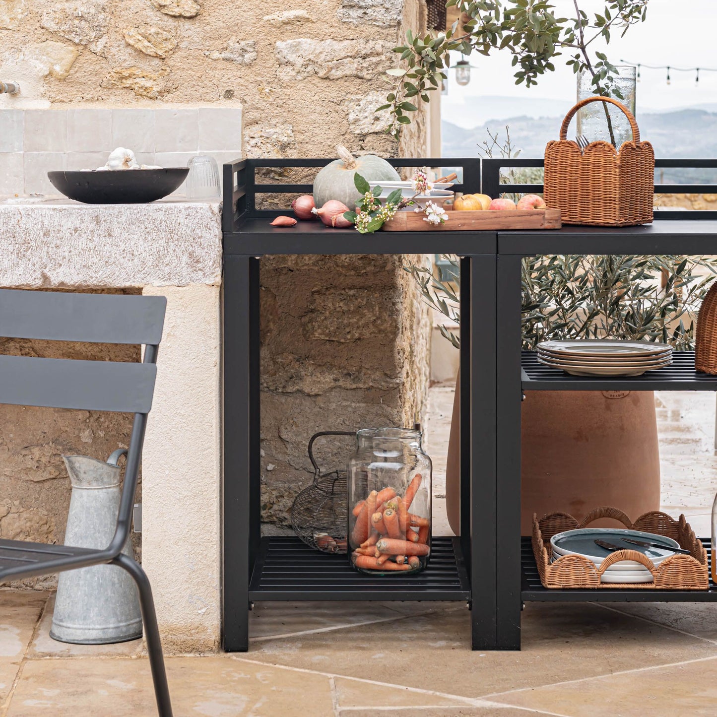 ZANNOUCH - Meuble d'angle de cuisine extérieure en métal - noir