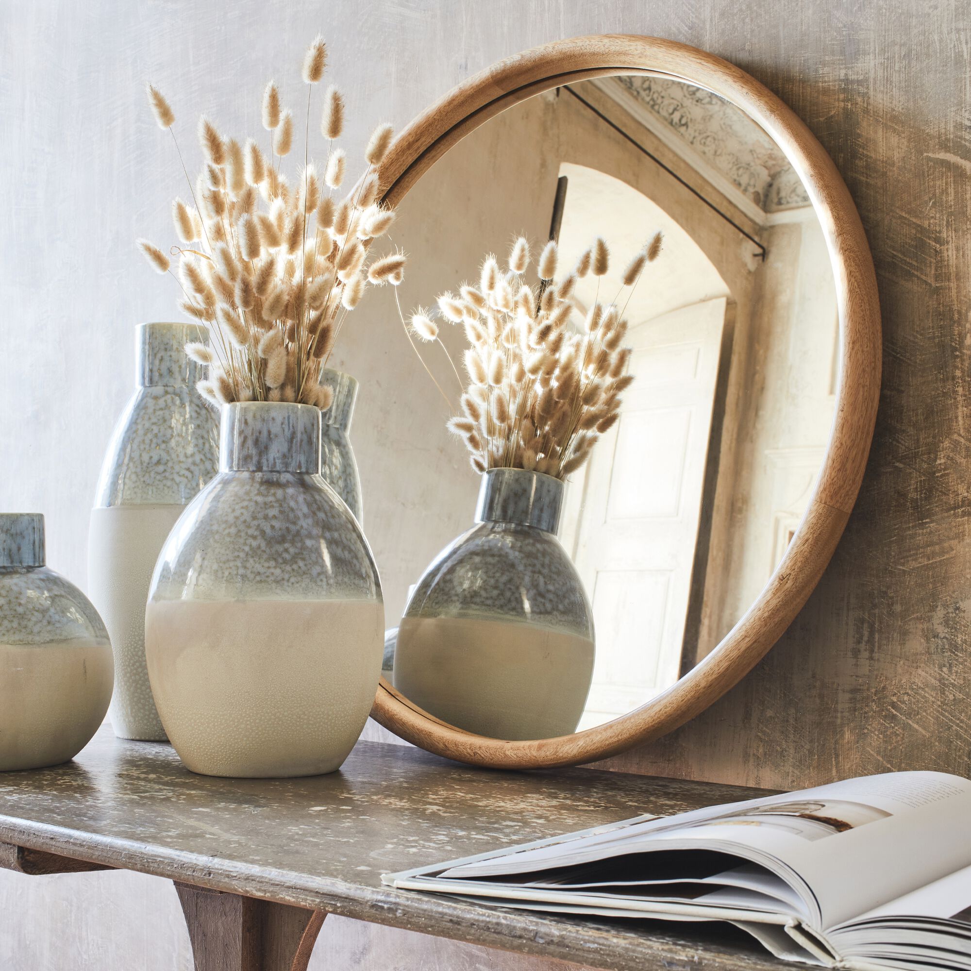 ARDARA - Miroir rond en bois de manguier - naturel D70cm