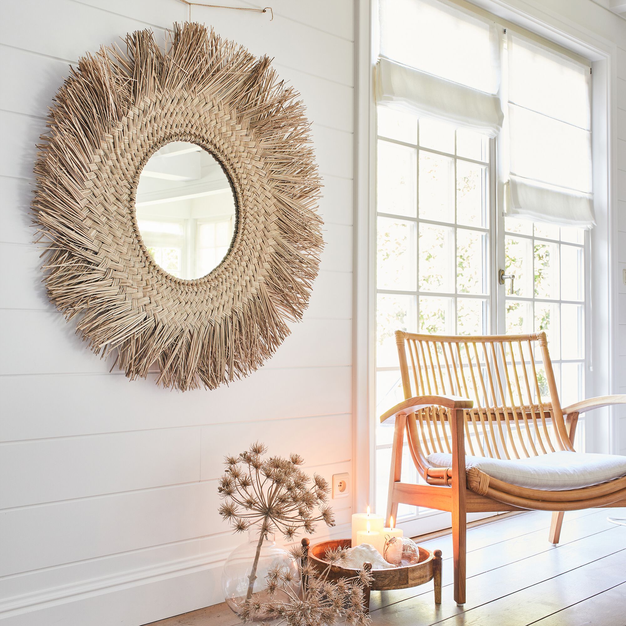 HOURTIN - Miroir rond en jonc de mer - naturel D100cm