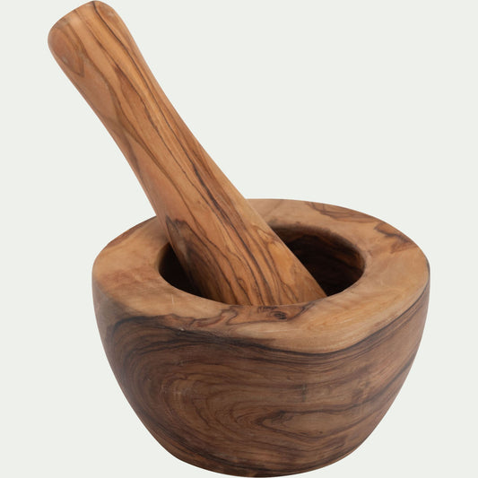 OLIVE - Mortier en bois d'olivier D12cm - bois foncé