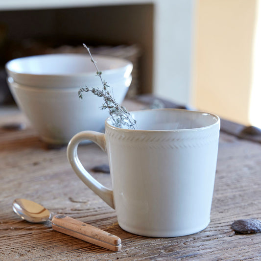 SPIGA - Mug en grès avec liseré beige 47cl - blanc ventoux