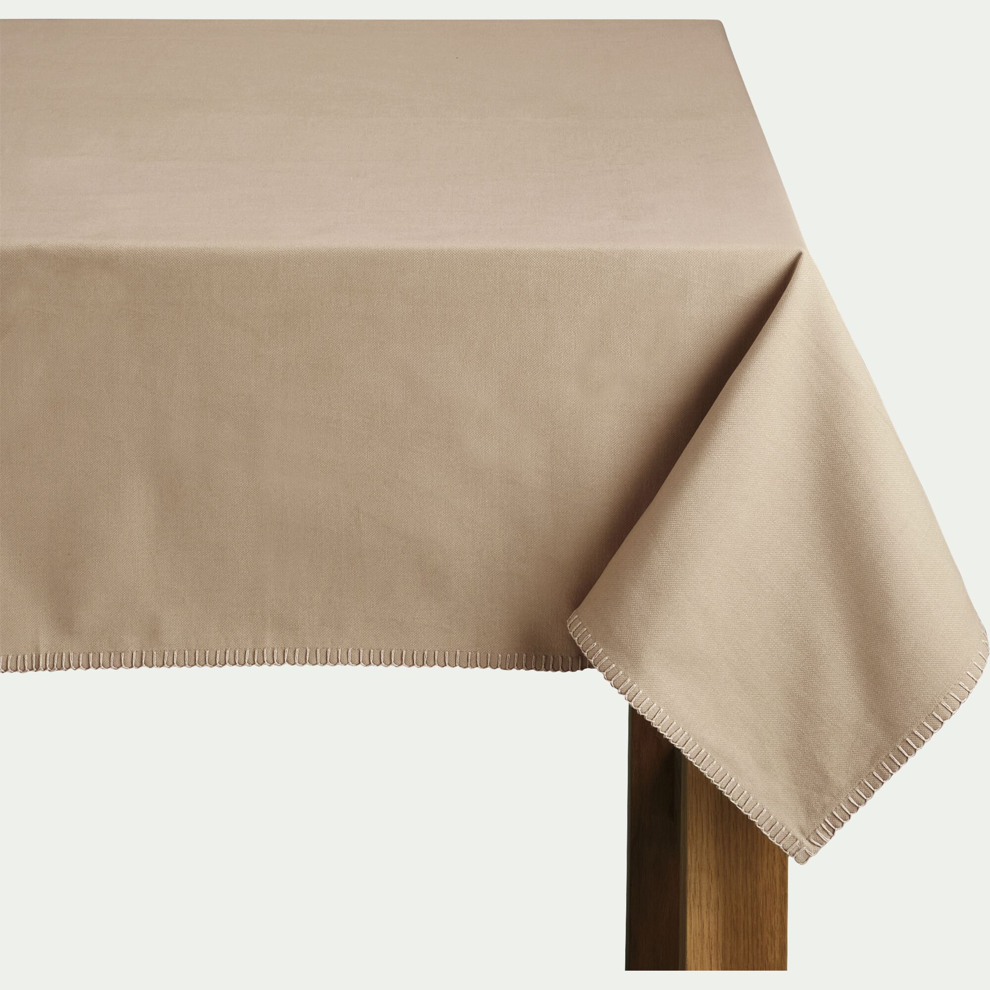 AGDE - Nappe brodée en coton 150x250cm - beige corde