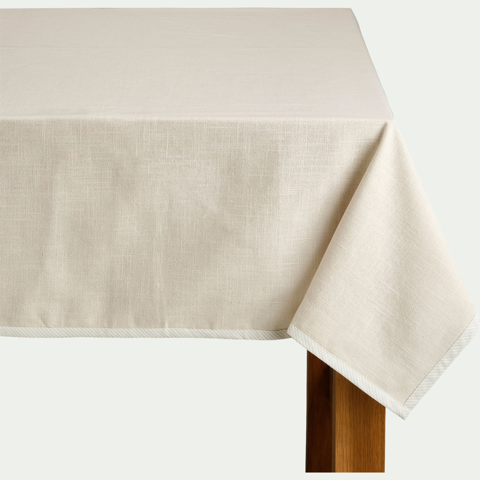 ARLES - Nappe en coton finition biais bicolore 150x250cm - beige