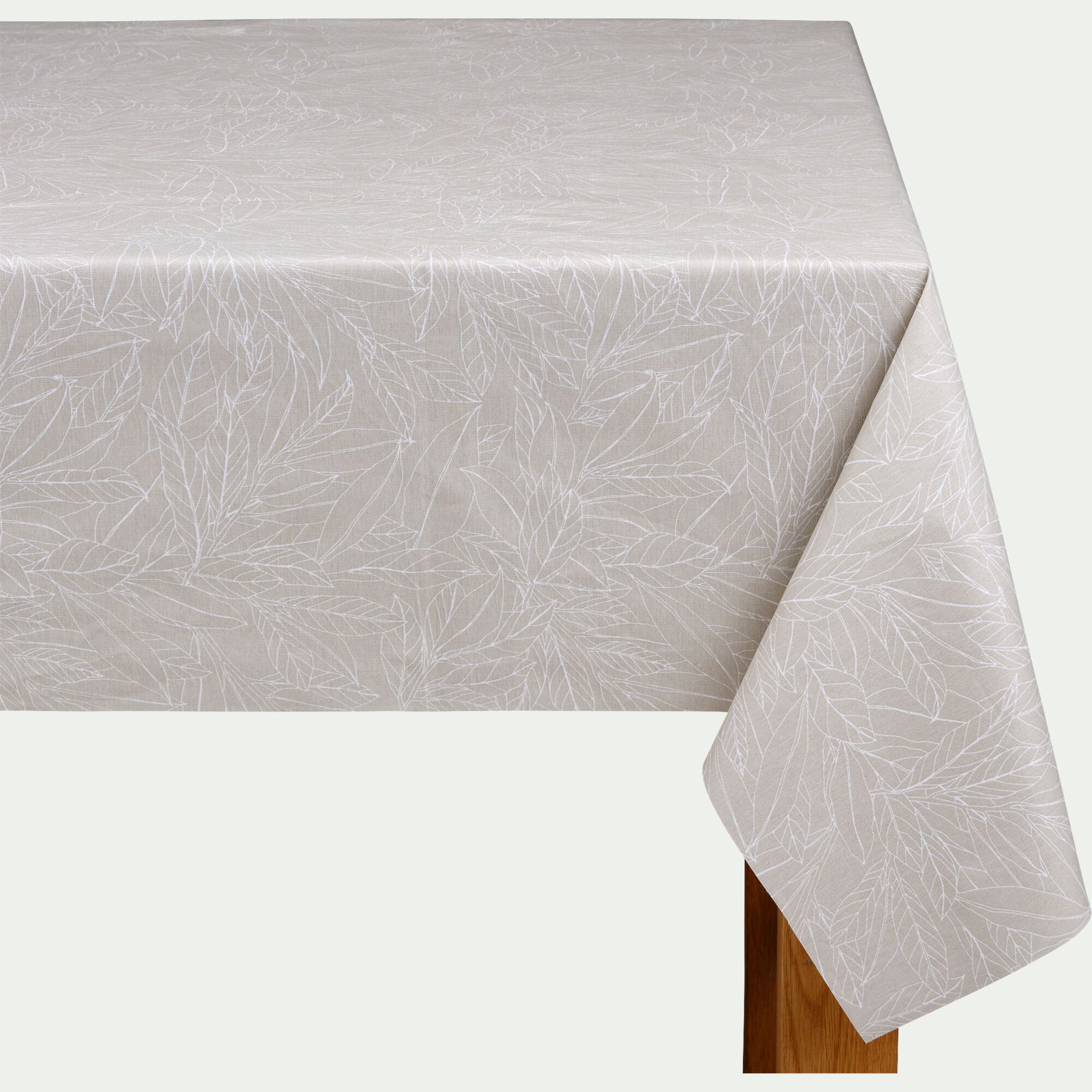 LAURIER - Nappe rectangulaire en coton enduit motif laurier 150x250cm - beige alpilles