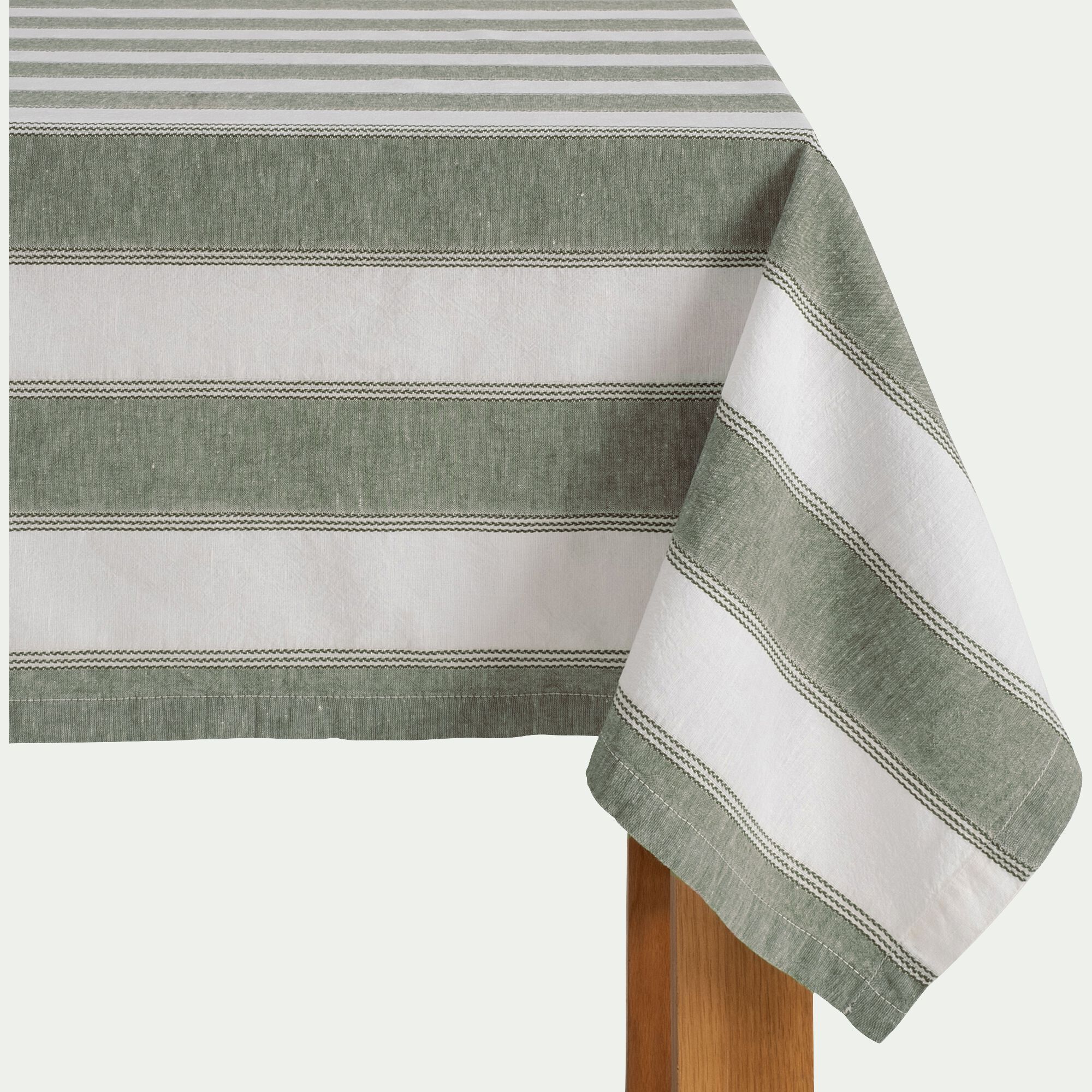 LUSSIA - Nappe à rayures vertes en lin et coton 150x250cm - blanc