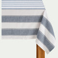 LUSSIA - Nappe à rayures bleues en lin et coton 150x250cm - blanc
