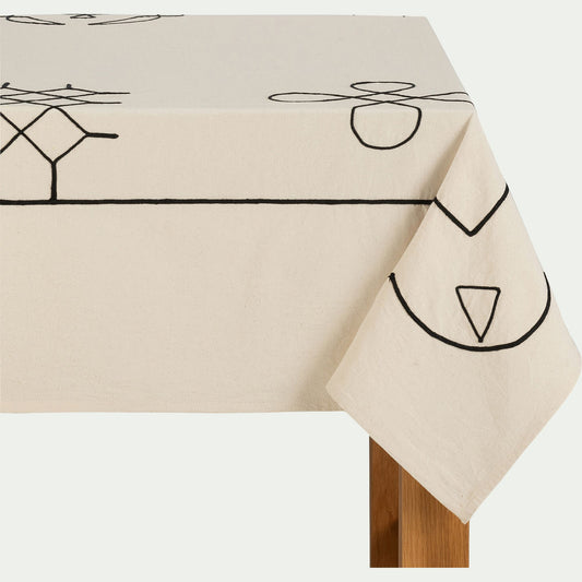 MONIA - Nappe en coton brodée - écru 140x250cm