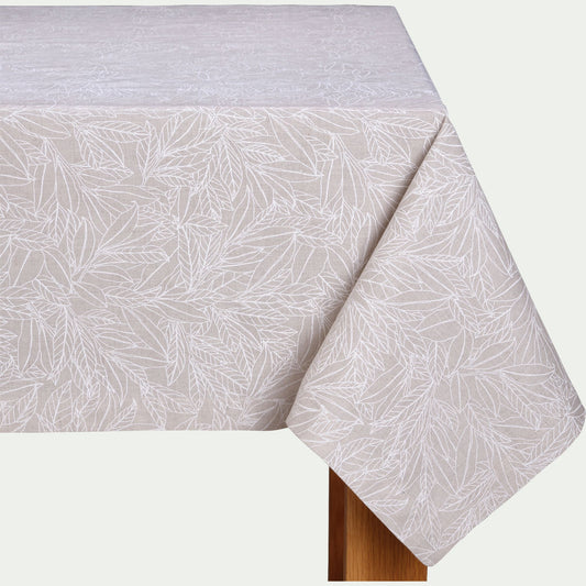 ST REMY - Nappe motif laurier en lin et coton - blanc 150x250cm