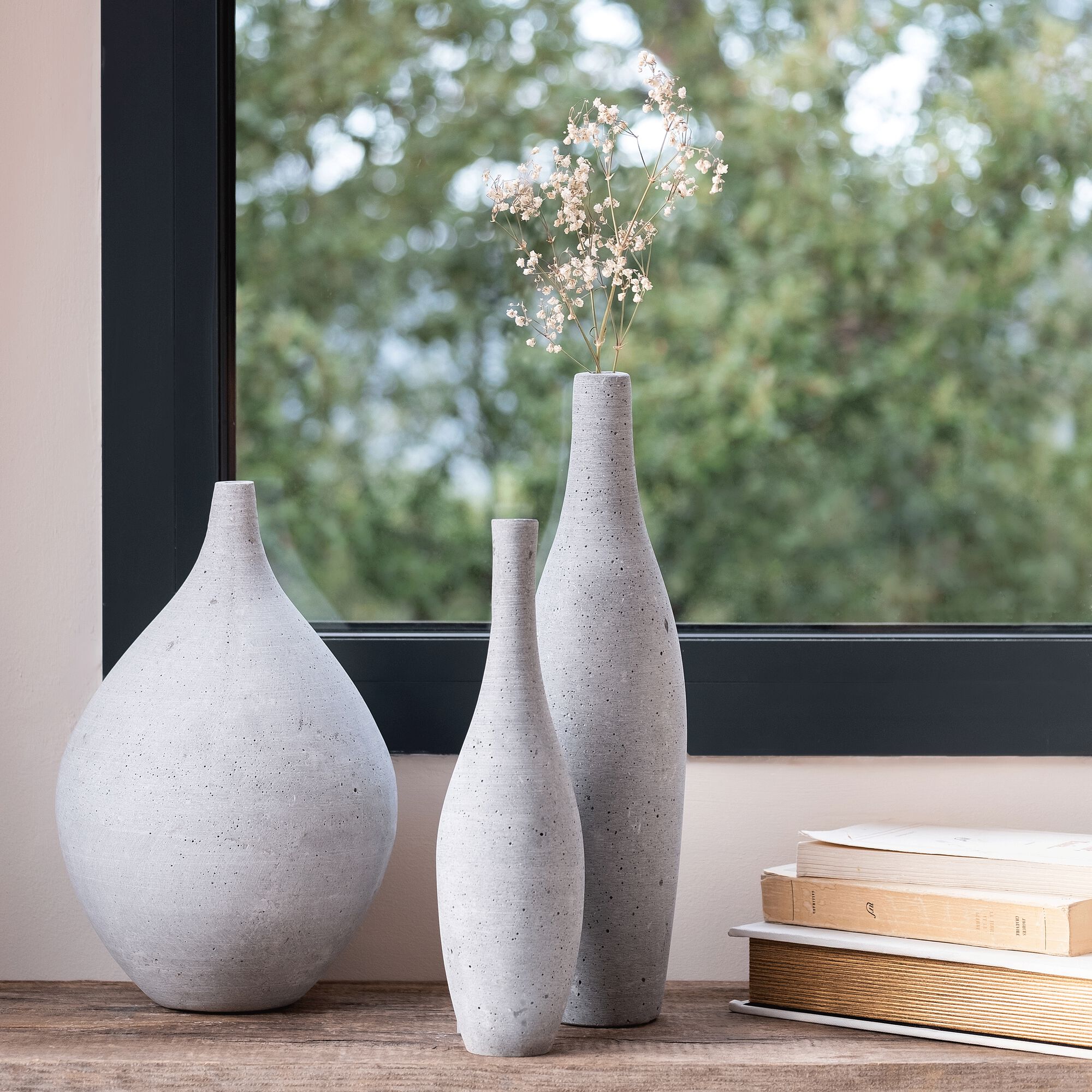 CALCIS - Soliflore en polystone effet béton H37cm - gris moyen