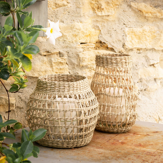 MYLA - Photophore en jonc de mer H18cm - naturel