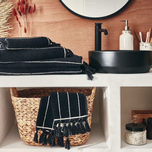 PISELLI - Linge de toilette rayé en coton - noir