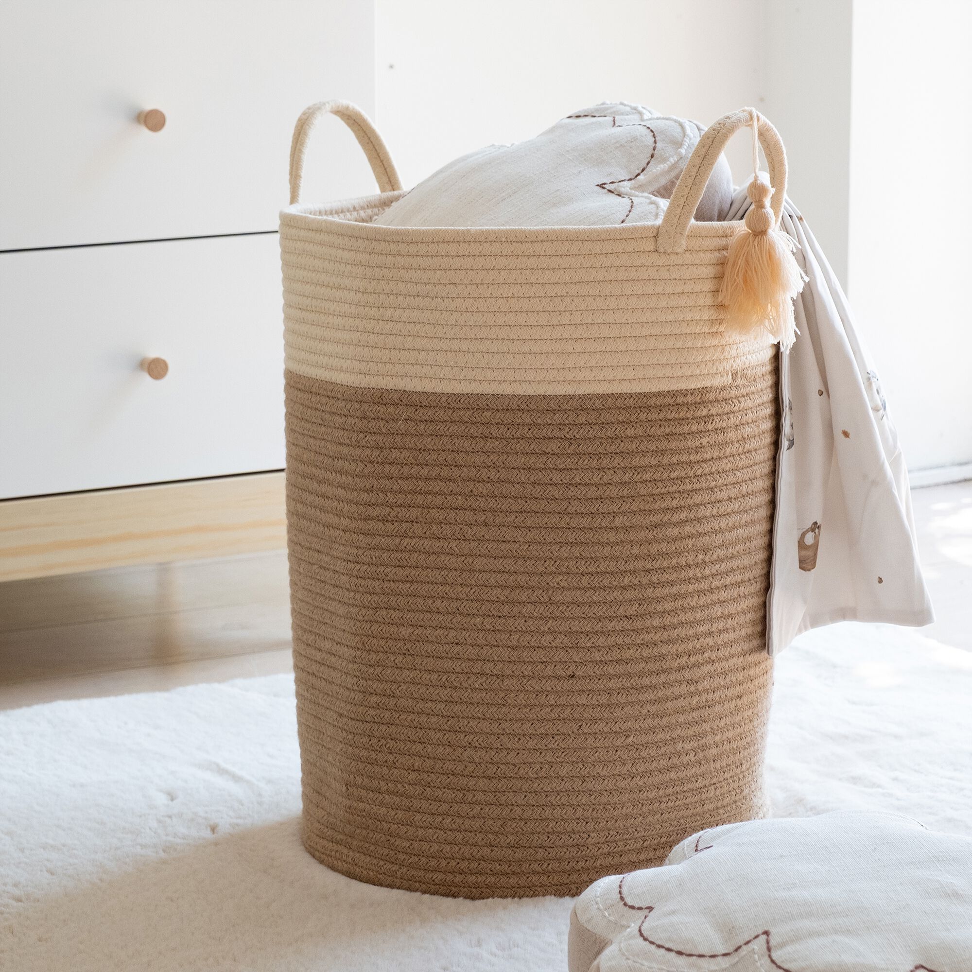 AGLAE - Panier de rangement en polycoton D38xH50cm - beige