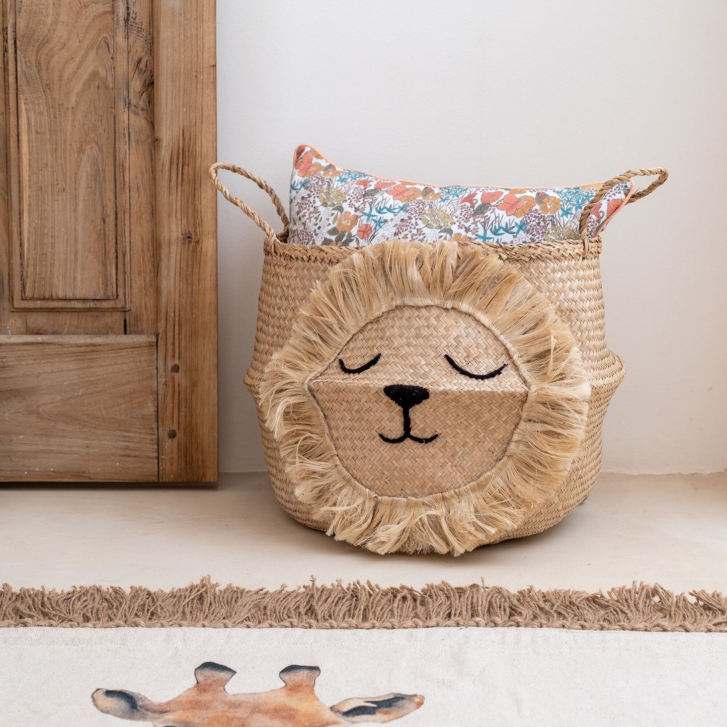SIMBA - Panier déco lion en jonc de mer D40xH38cm - naturel