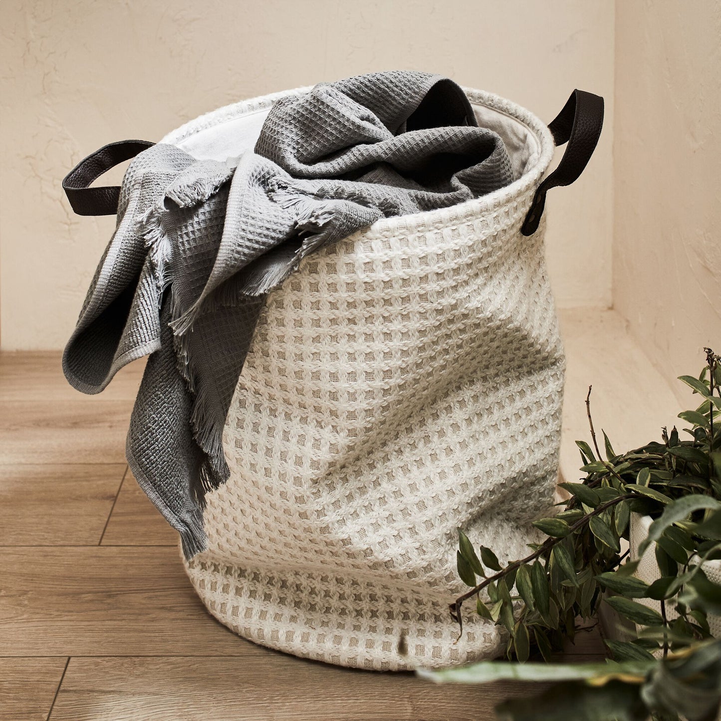TANGUY - Panier à linge en tissu H50xD38cm - blanc