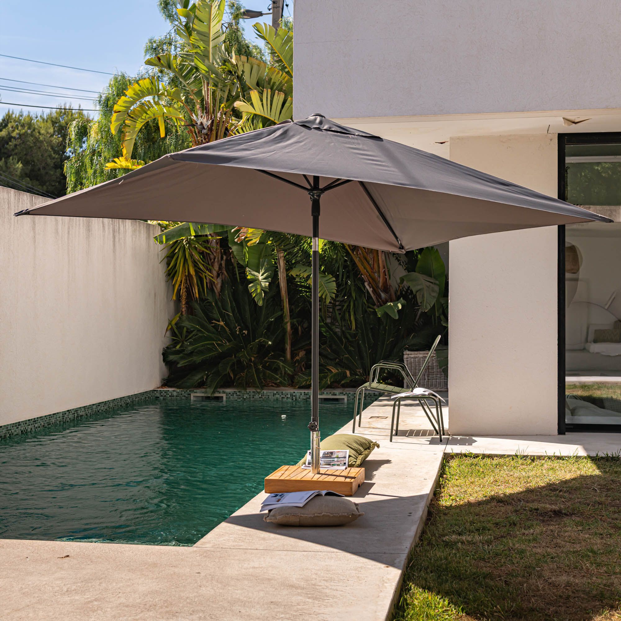 DAMIAN - Parasol droit en tissu et métal 200x300cm - gris