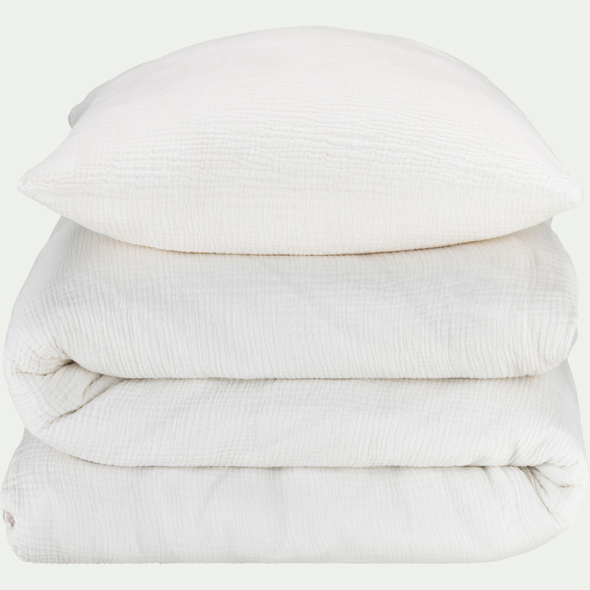 BALETI - Housse de couette 140x200cm et 1 taie d'oreiller 63x63cm en double gaze de coton - blanc