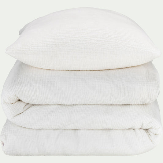 BALETI - Housse de couette 260x240cm et 2 taies d'oreiller 63x63cm en double gaze de coton - blanc