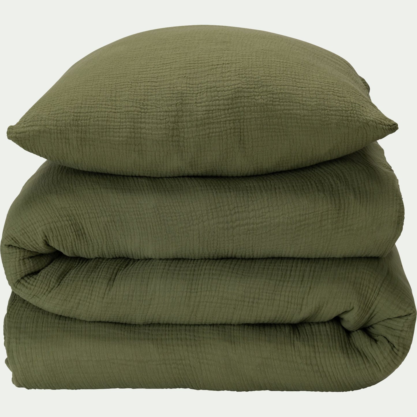 BALETI - Housse de couette 240x220cm et 2 taies d'oreiller 63x63cm en double gaze de coton - vert sauge