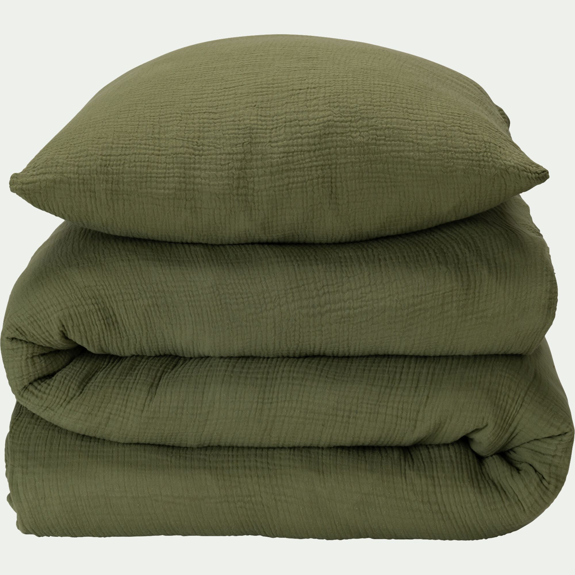 BALETI - Housse de couette 240x220cm et 2 taies d'oreiller 63x63cm en double gaze de coton - vert sauge