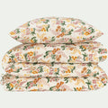 BOUQUET - Housse de couette 260x240cm et 2 taies d'oreiller 63x63cm motif floral en coton lavé - orange