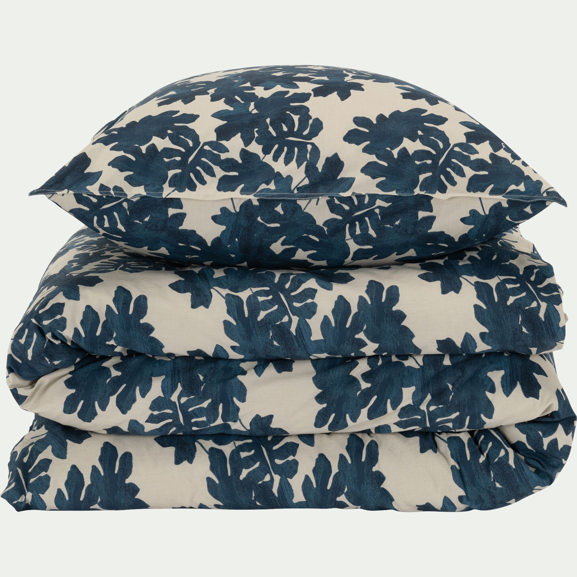 FIGUIER - Housse de couette 240x220cm et 2 taies d'oreiller 63x63cm en coton - motif feuilles