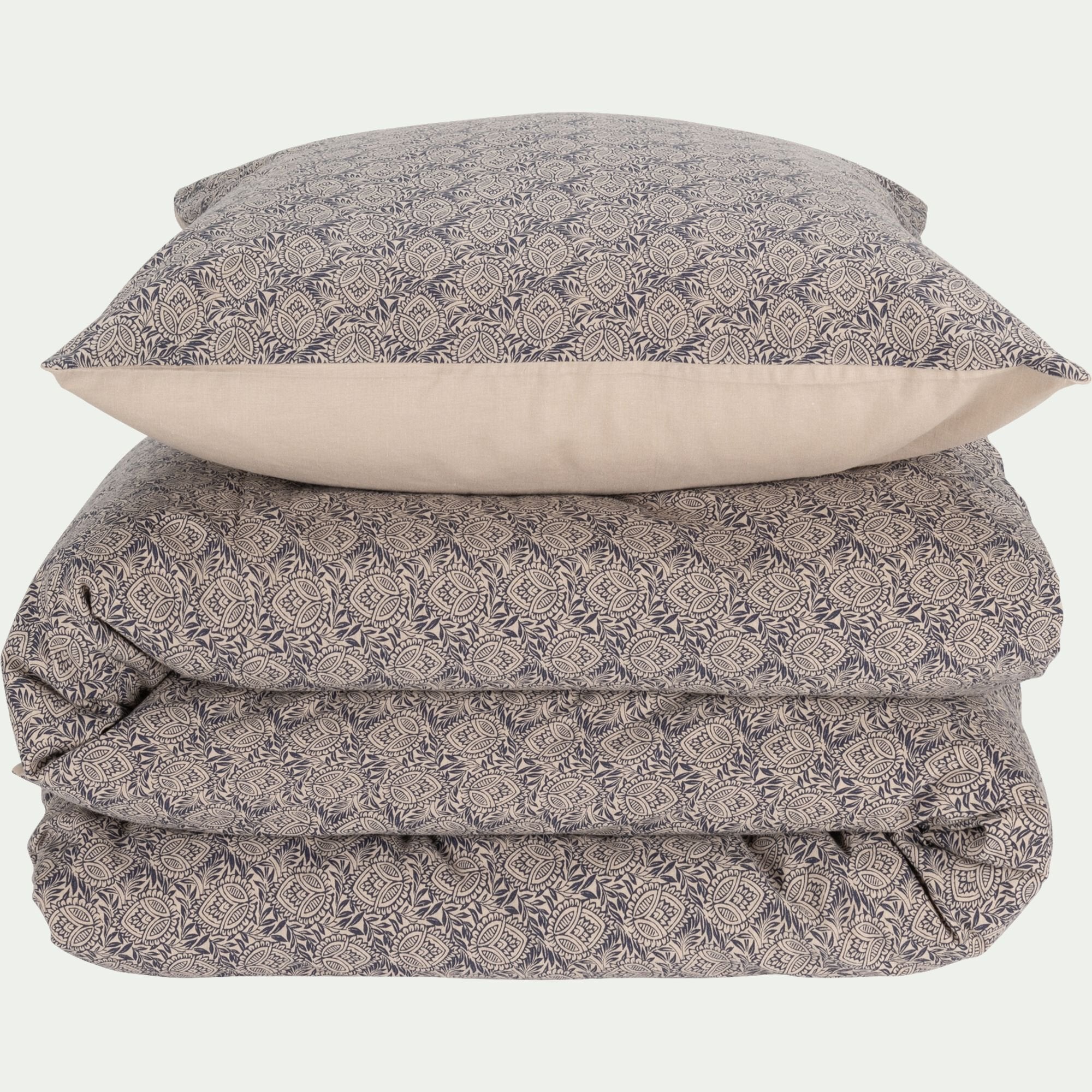GOYA - Housse de couette 260x240cm et 2 taies d'oreiller 63x63cm en coton et lin - motif amande