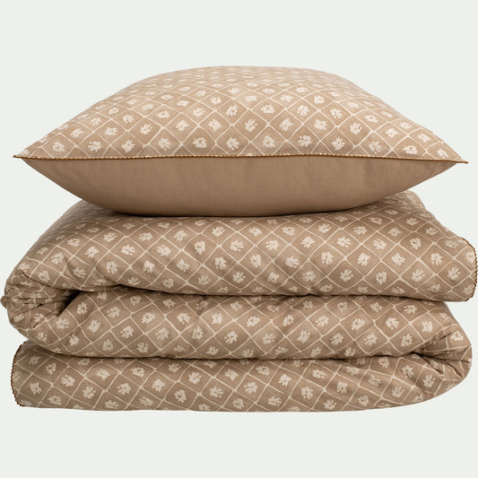 PIASTRE - Housse de couette 260x240cm et 2 taies d'oreiller 63x63cm en coton lavé - beige