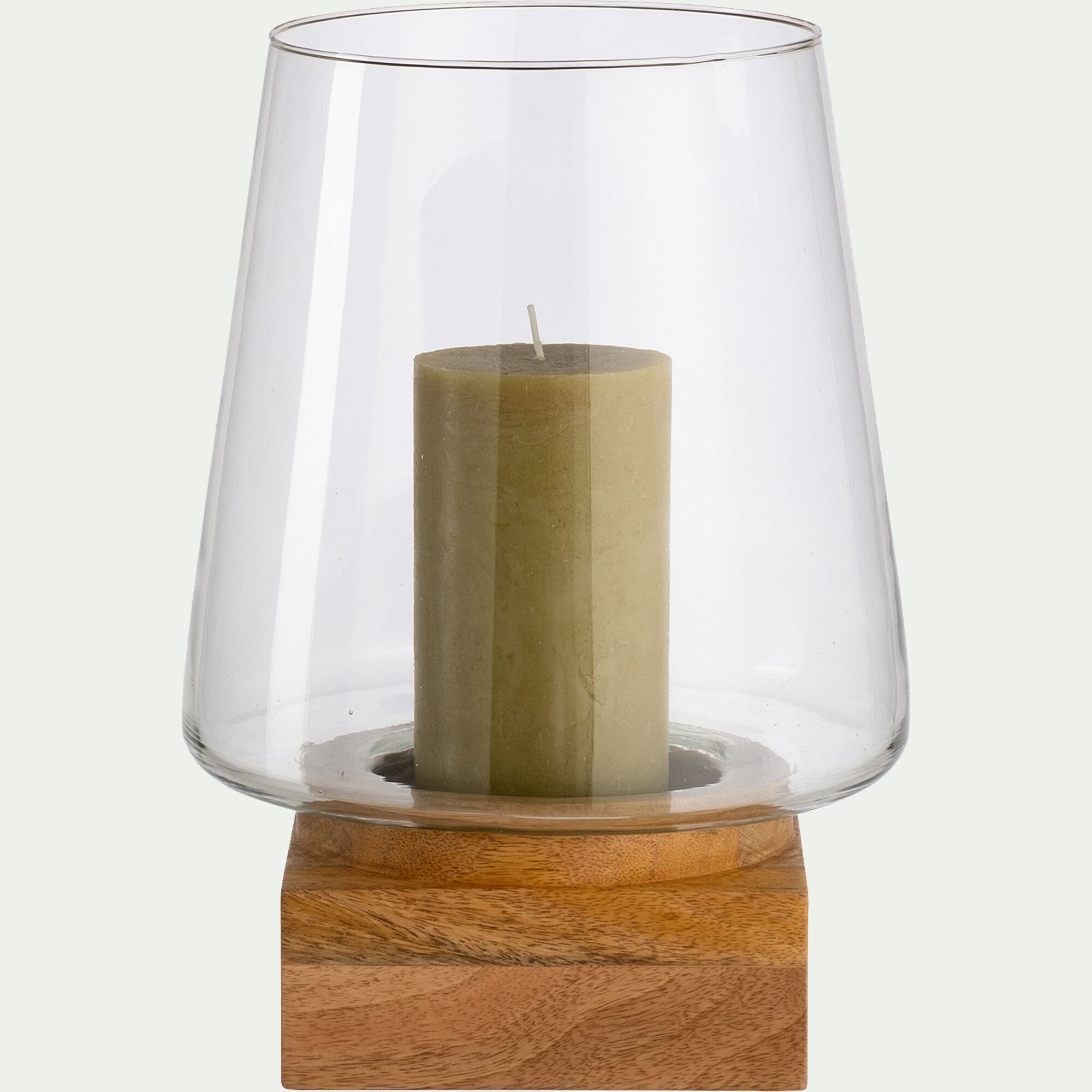 BOQUENO - Photophore en verre et bois de manguier H30cm - naturel