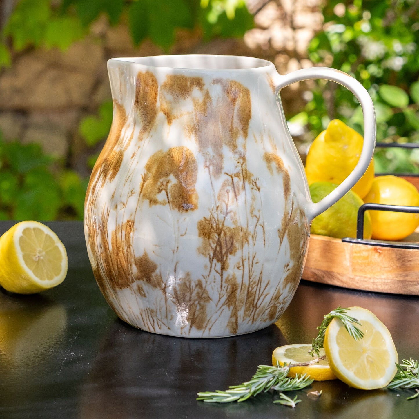 OUTONO - Carafe avec anse en grès 1L - jaune argan