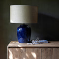 CATALINA - Pied de lampe électrifié en grès D27cm - bleu