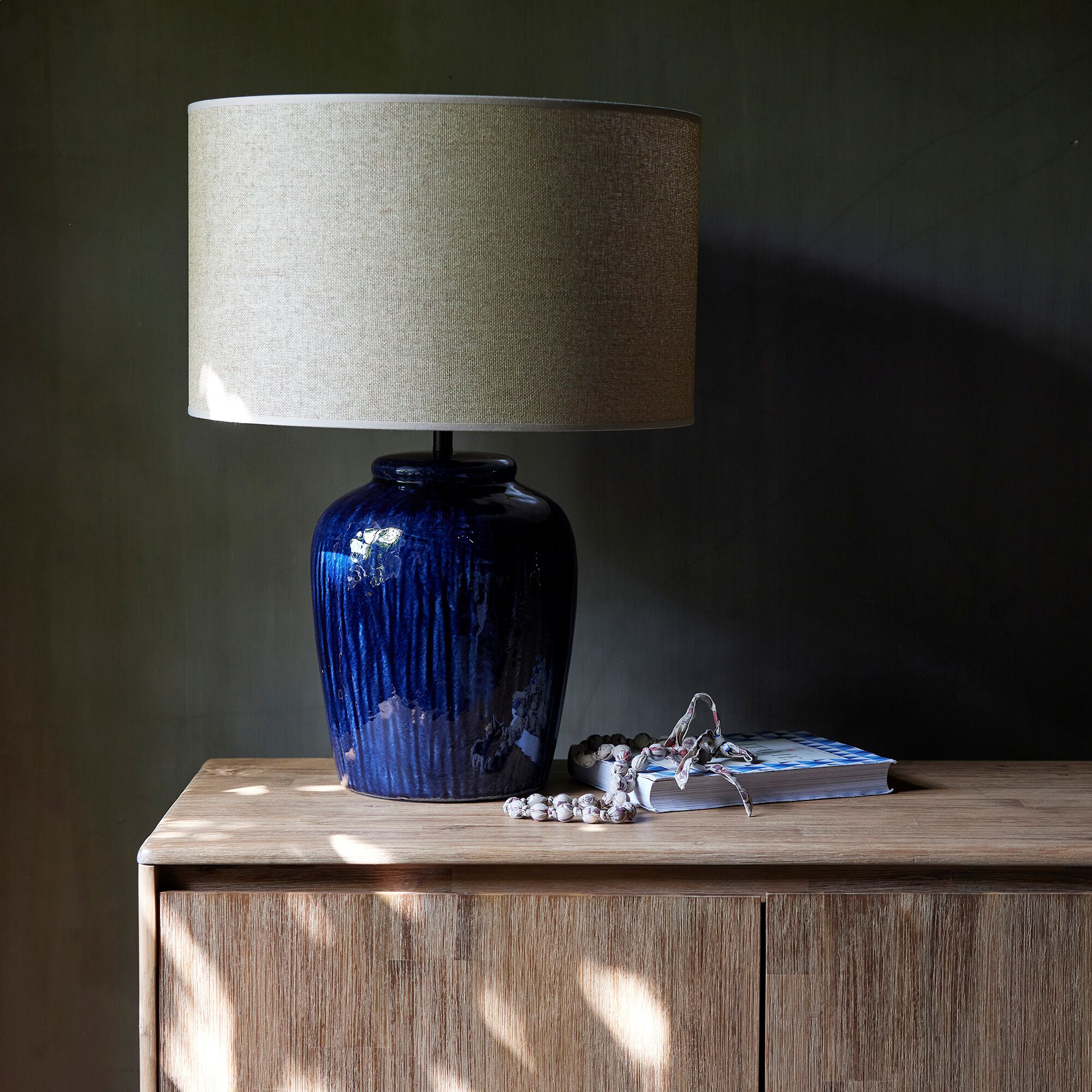 CATALINA - Pied de lampe électrifié en grès D27cm - bleu